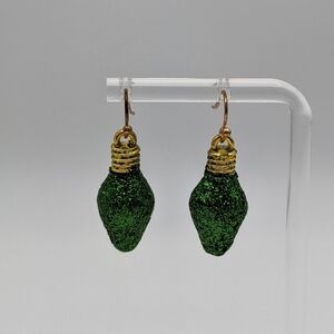 Christmas bulb green drop earrings. One red pair and one green pair